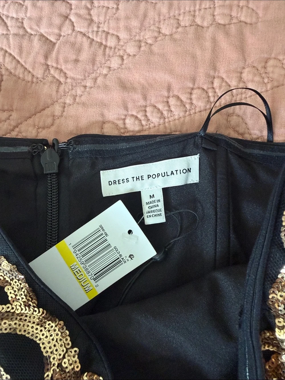 Dress the Population Strapless Black and Gold Beaded Fringe Cocktail Dress(NWT)
